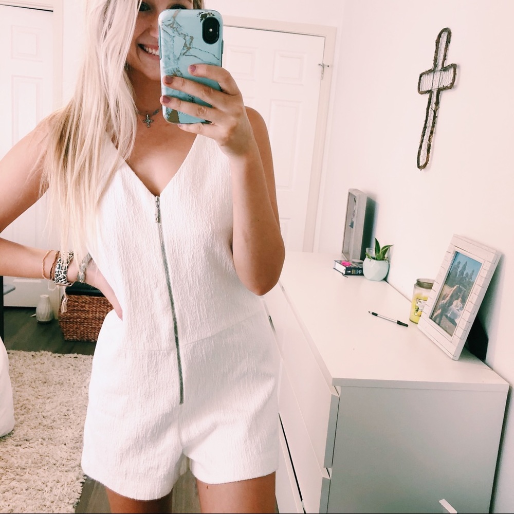 Zara white zipper front jumpsuit size small